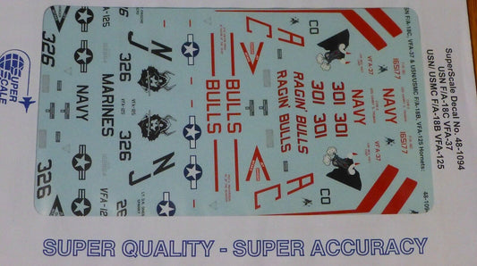 Microscale Decal 1:48 Scale #48-1094 / USN F/A-18C VFA-37, USN/USMC F/A-18B VFA-