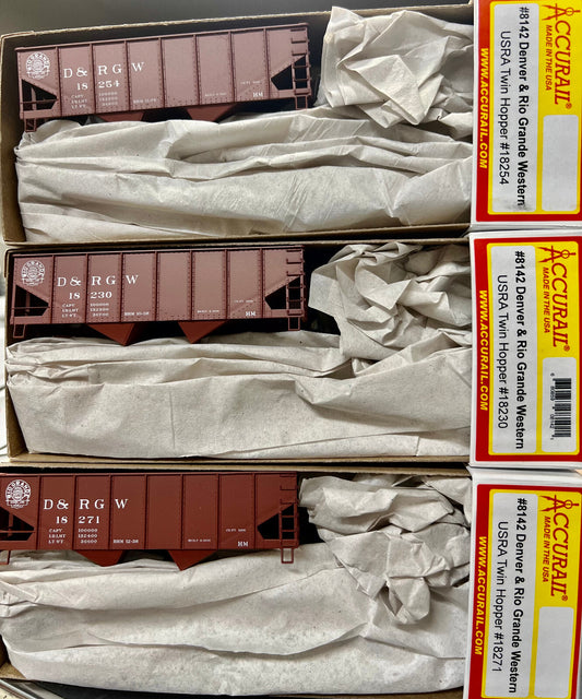 Accurail HO #8142 D&RGW USRA Twin Hopper RD #'s 18271, 18230, 18254 (3pk)