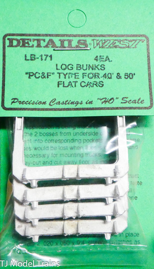 Details West HO #171 Log Bunks "PC&F" Type for 40' & 50' Flat Cars (White Metal)