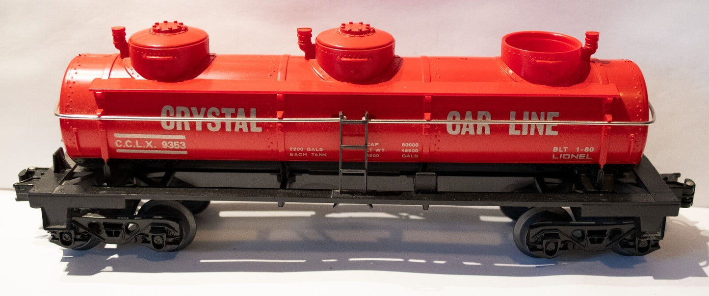 Lionel O Scale (Used) #6-9353 Crystal  3-Dome Tank Car