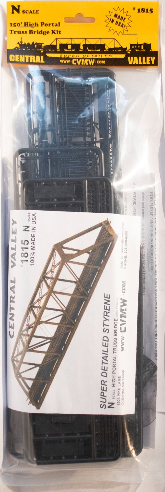 Central Valley N #1815 Through-Truss Bridge -- Kit - Modern Portals, Single Tra