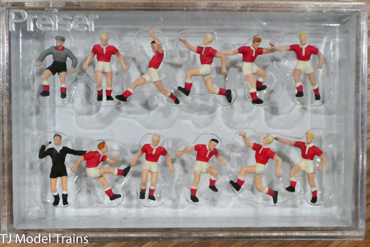 Preiser HO #10075 Soccer Team and Referee, Red Shirts, White Shorts (12 Figures)