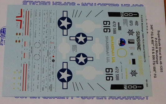 Microscale Decal 1:48 Scale #48-1203 / P-51D/K Mustangs: 348th FG & 462nd FS &