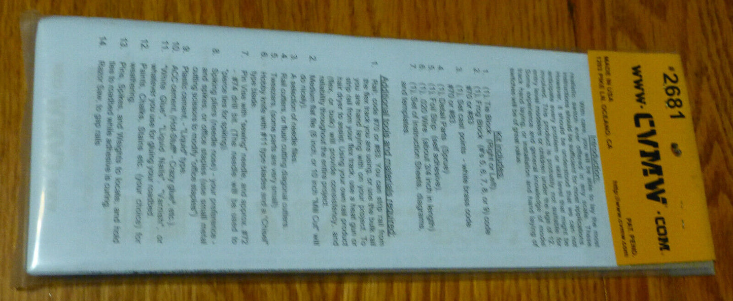 Central Valley HO #2681 Curvable Switch #6 for: Code 83 (Kit form) Brown Ties