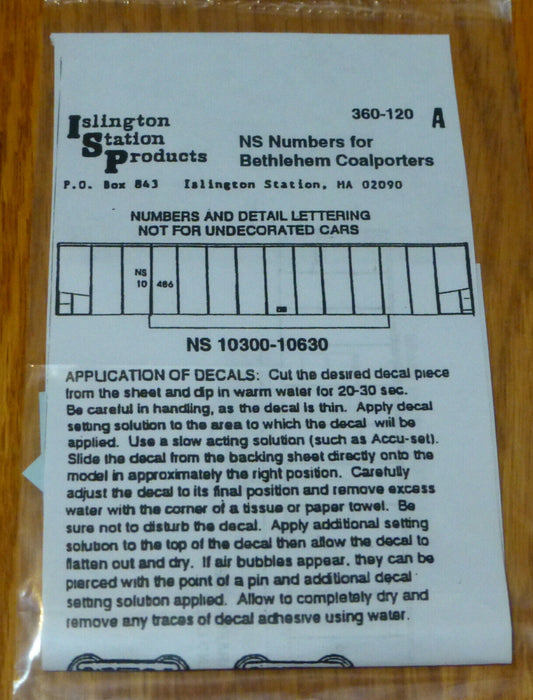 Islington Station Products HO #360-120A NS Numbers for Bethlehem Coalporter
