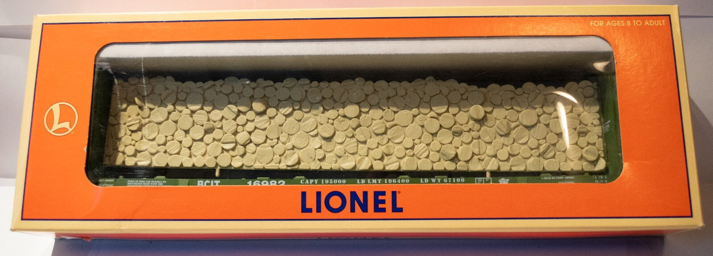 Lionel O Scale  #6-16982 BC  Bulkhead Flatcar w/Simulated Cut Wood Load