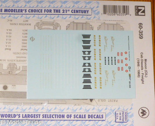 Microscale Decal N #60-359 (CIL) Monon Diesels - Cab - Freight (Decal Sheet)
