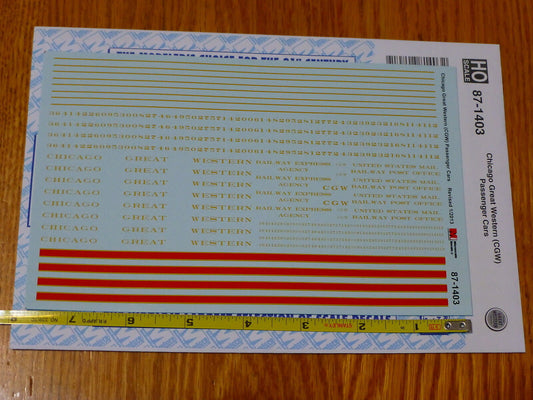 Microscale Decal #87-1403 Chicago Great Western (CGW) Passenger Cars (Decal