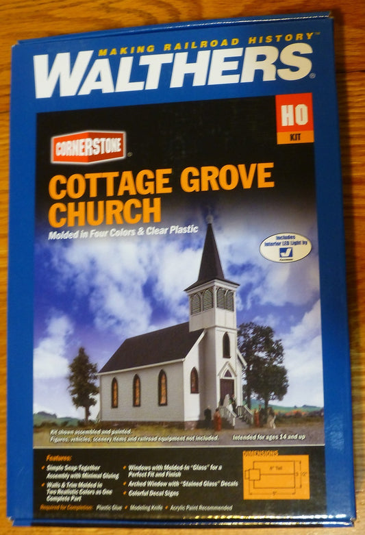 Walthers HO #933-3655 Cottage Grove Church (Building Kit) Plastic