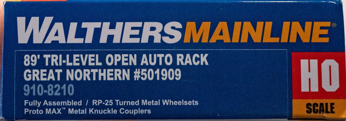 Walthers HO #910-8210 89' Flatcar w/Tri-Level Open Auto Rack - Ready to Run -- G