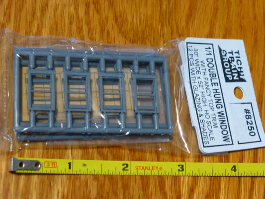 Tichy Train Group HO #8250 1/1 Double-Hung Window w/Fancy Top Trim -- #1 pkg(12)