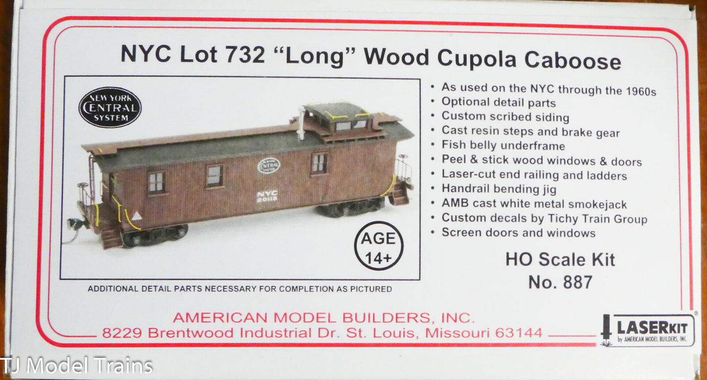 American Model Builders HO #887 "Long" Wood Cupola Caboose Kit (NEW)
