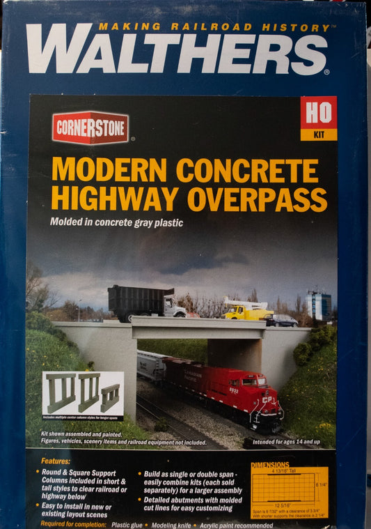 Walthers HO #933-4566 Modern Concrete Highway Overpass -- Kit - 12-15/16 x 4-3/4