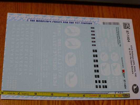 Microscale Decal #87-1404 KYLE Railways (OPE, POVA, YW)40' & 50' Per Diem Boxcar