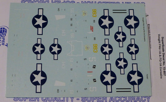 Microscale Decal 1:72 Scale #72-857 / Vought F4U-1A & 1A Corsairs