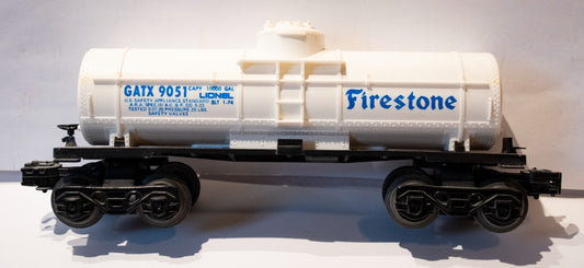 Lionel O Scale (Used) #9051 Firestone Tank Car Mid 1970s Train White w/ Blue Let