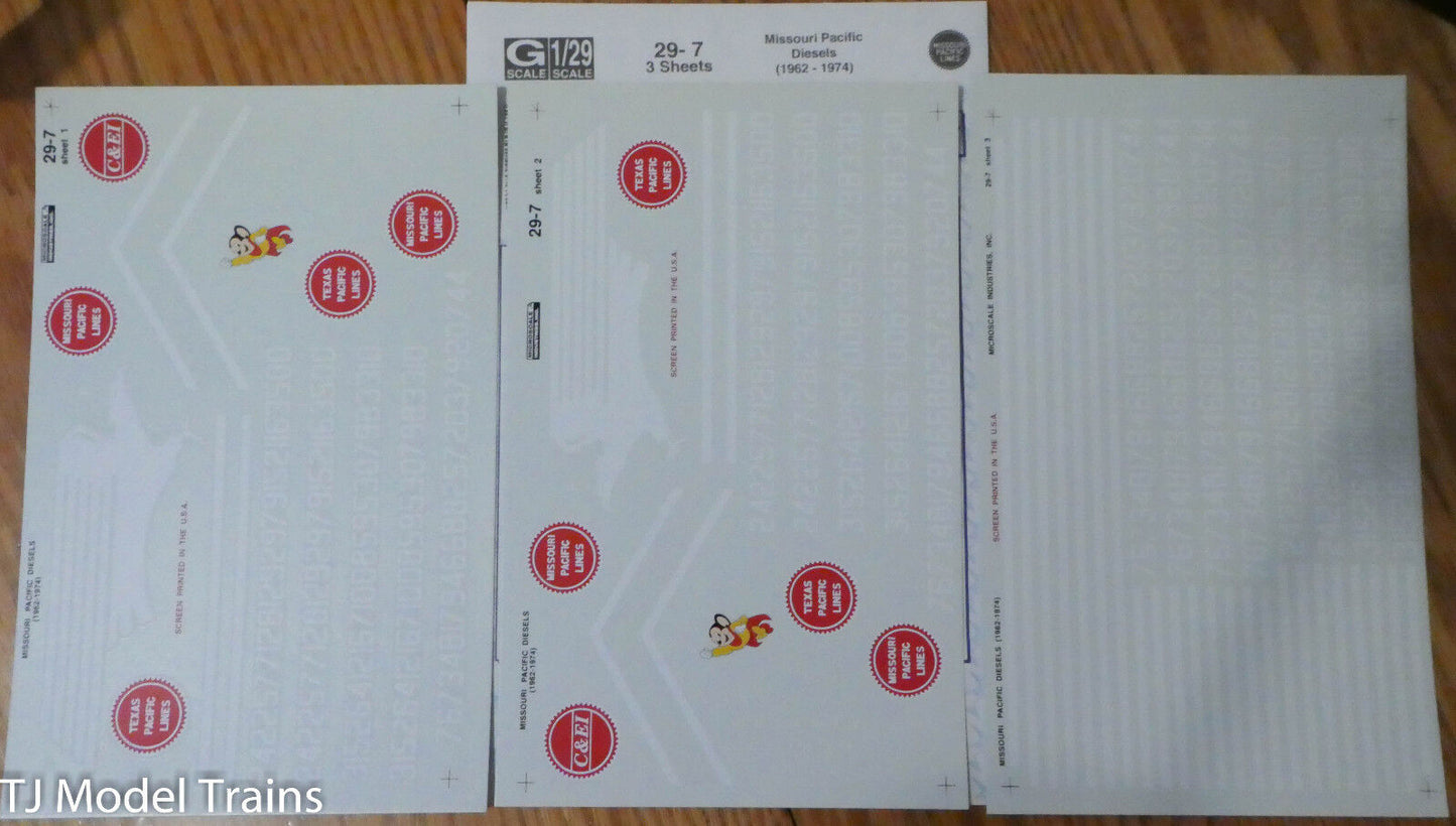 Microscale Decal G #29-7 Missouri Pacific Diesels (1962-1974) (3 Sheet Set)
