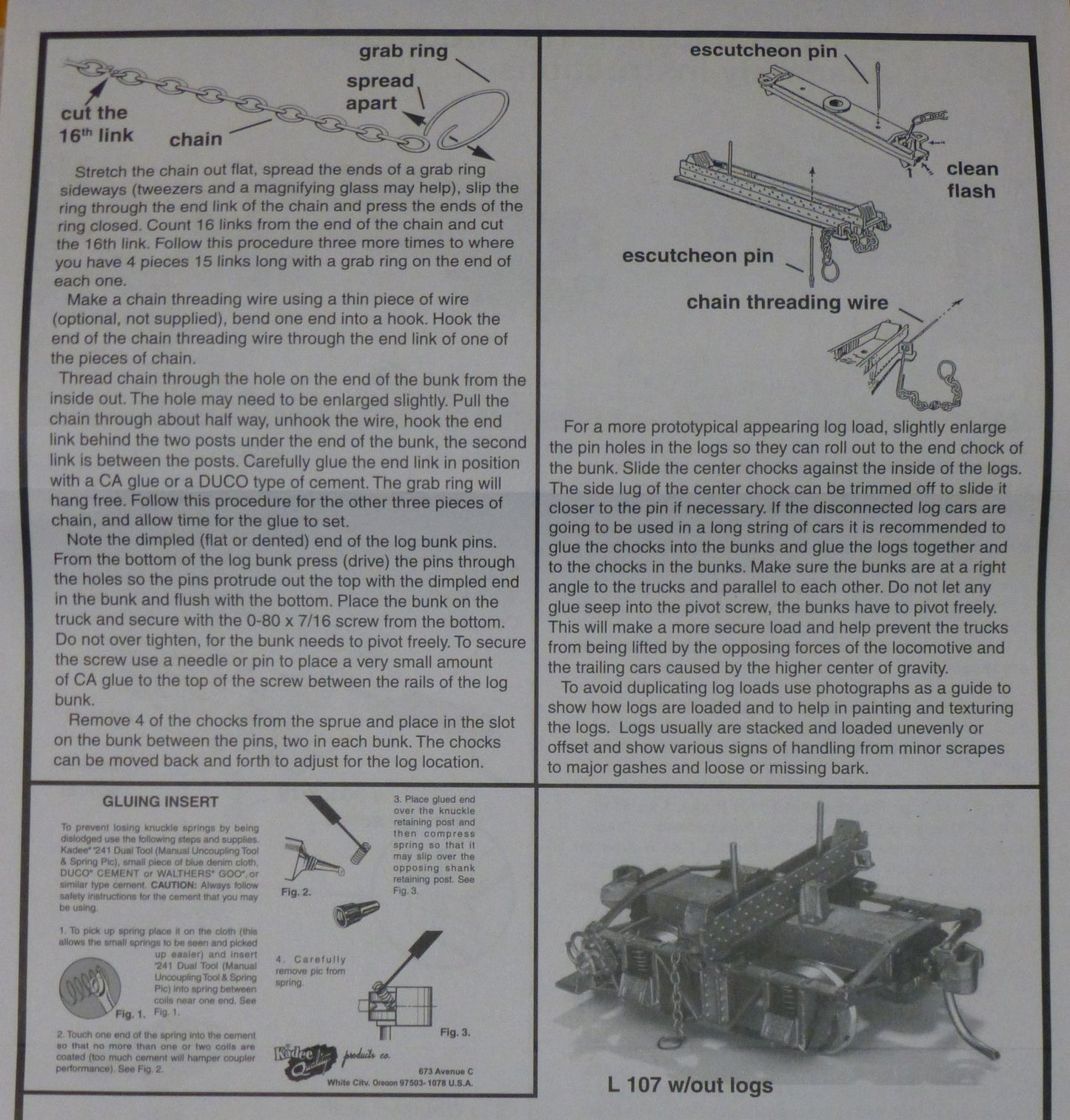 Kadee HO #107 Disconnect Logging Trucks/Log Car - Kit - Undecorated 1 Pair