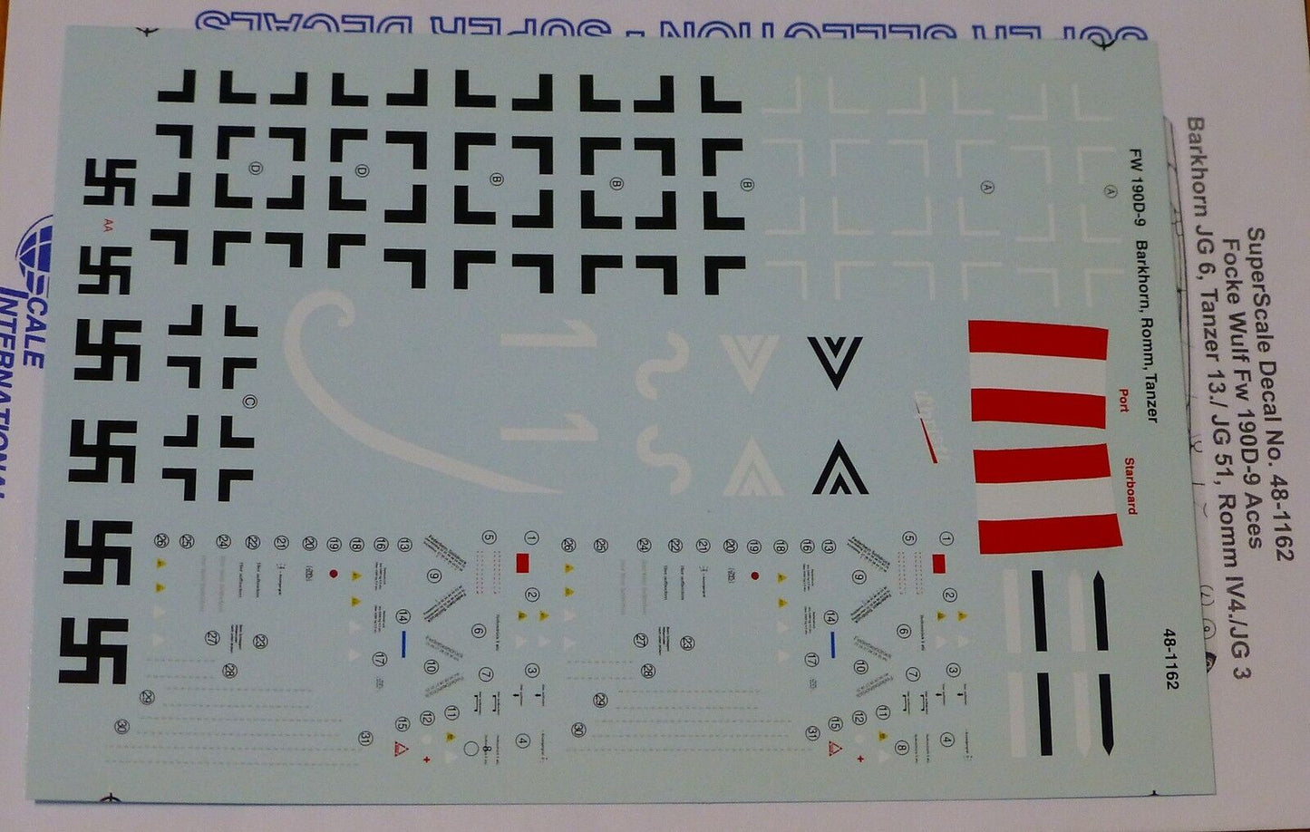 Microscale Decal 1:48 Scale #48-1162 / FW 190D09 Barkhorn, Romm, Tanzer