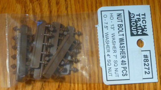 Tichy Train Group HO #8272 Nut, Bolt & Washer Detail -- 7" Square Nut on Bolt w/