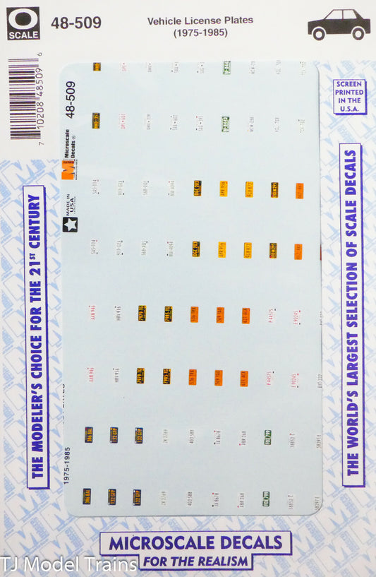 Microscale Decal #48-509 Vehicle License Plates, 1975-1985 (Decals)