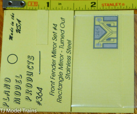 Plano HO #364 Front Fender Mirror Set #4 Rectangle Mirror turned Out