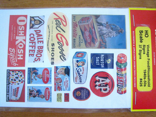 JL Innovative Design HO #426 Vintage Food/Household 1940s-50s (37 Paper Signs