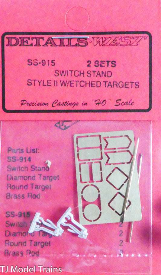 Details West HO #915 Switch Stand Style II w/Etched Targets (Brass/White Metal)