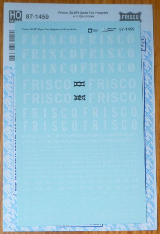 Microscale Decal HO #87-1459 Frisco (SLSF) Open Top Hoppers and Gondolas
