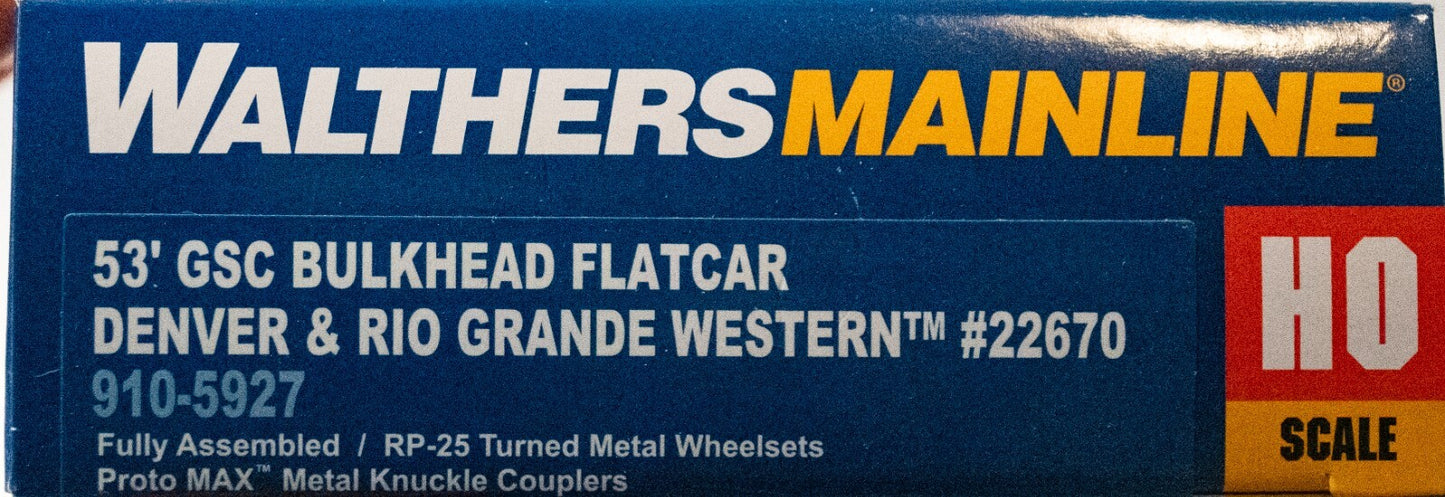 Walthers HO #910-5927 53' GSC Bulkhead Flatcar - Ready to Run -- Denver & Rio Gr