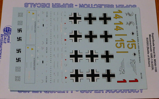Microscale Decal 1:48 Scale #MS48-1195 Messerschmitt Me-109E-1: (Battle of Briti