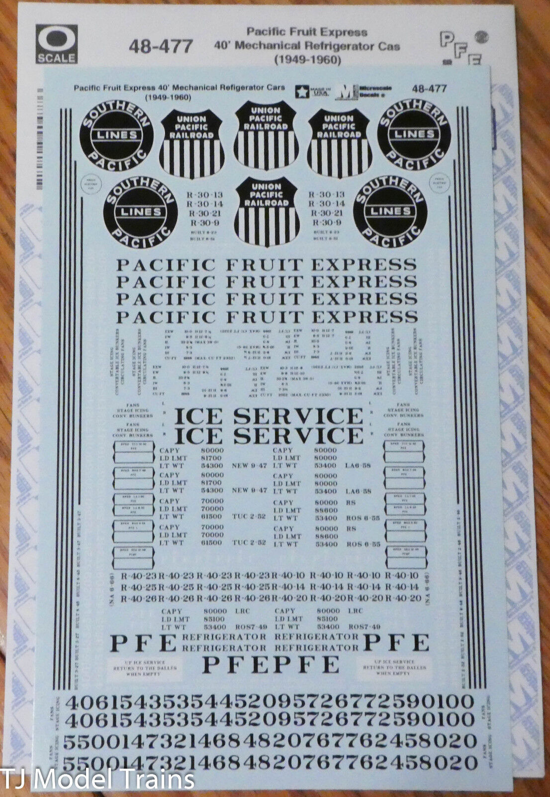 Microscale Decal O #48-477 Pacific Fruit Express 40' Mech. Ref. Cars (1949-1960)