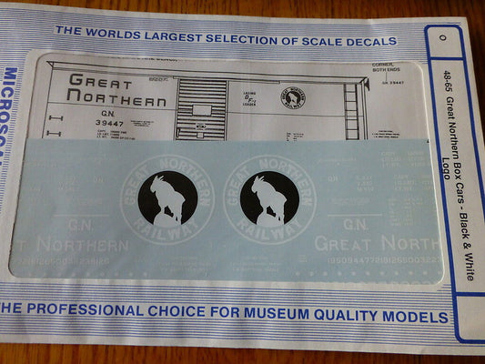 Microscale O #48-65 Great Northern Box Cars-Black & White Logo (Decal Sheet)