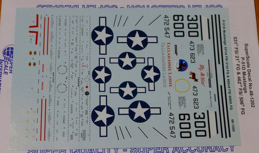 Microscale Decal 1:48 Scale #48-1202 / F-51D Mustangs: 531st FS/ 2st FS/ 21st FG