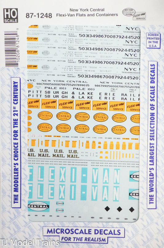 Microscale HO #87-1248 New York Central Flexi-Van Flats & Containers (Decals)