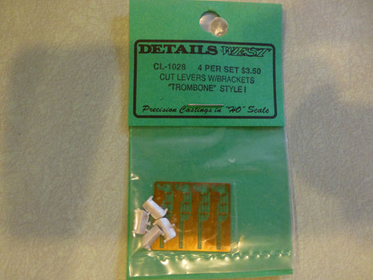 Details West HO #1028 Cut Levers W/Brackets "Trombone" Style I 4 Per Set
