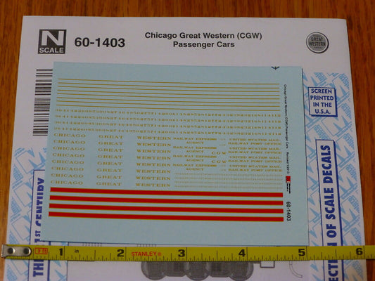 Microscale Decal N #60-1403 Chicago Great Western (CGW) Passenger Cars (Decal