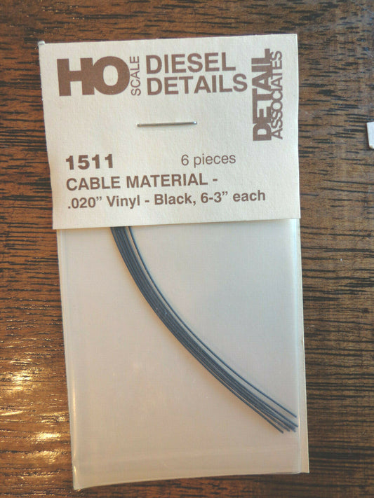 Detail Associates HO #1511 Cable Material .020" Vinyl-Black 6-3" each