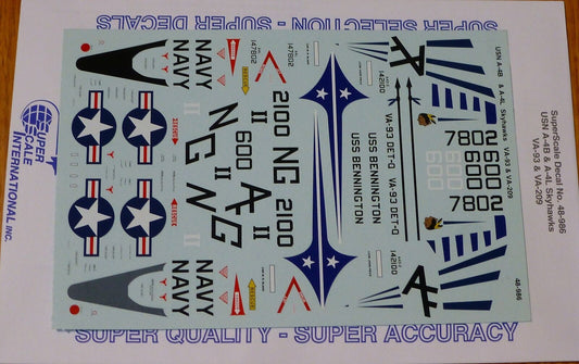 Microscale Decal 1:48 Scale #48-986 / USN A-4B & A-4L Skyhawks, VA-93 & VA-209