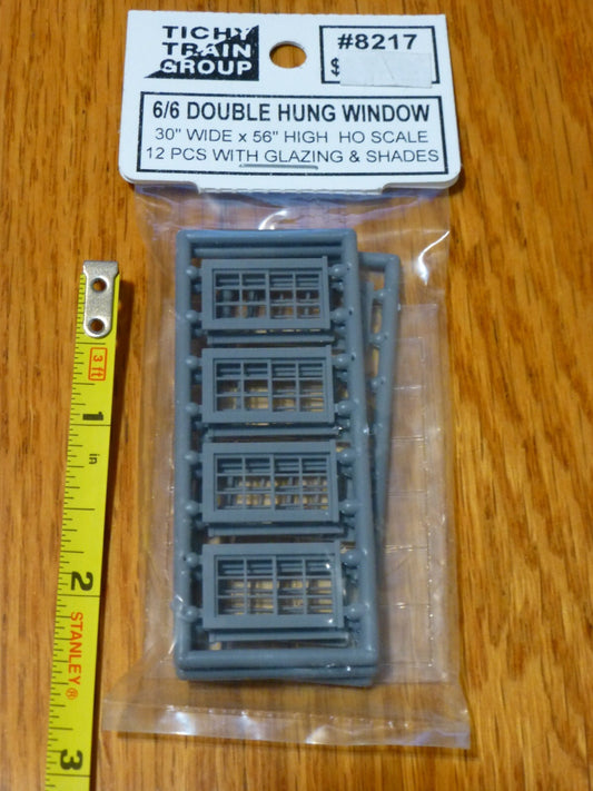 Tichy Train Group HO #8217 6/6 Double-Hung Window w/Glazing & Shades (Styrene) -