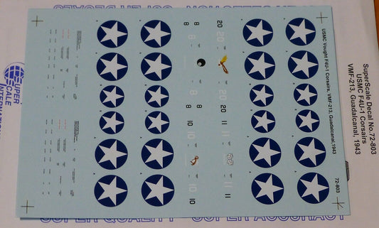 Microscale Decal 1:72 Scale #72-803 / USMC Vought F4U-1 Corsairs L VMF-213, Guad