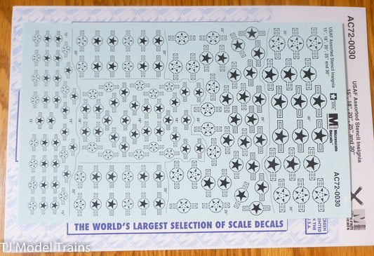 Microscale Decal #AC72-0030 USAF Assorted Stencil Insignia 15 ,18 , 20 , 25 , 30
