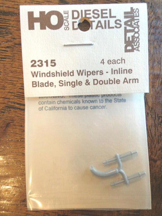 Detail Associates HO #2315 Windsheild Wipers-Inline Blade, Single & Double Arm