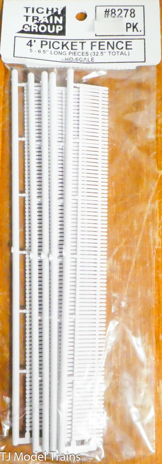 Tichy Train Group #8278 (HO Scale) 4' Picket Fence (5pcs 6.5" Long) Plastic