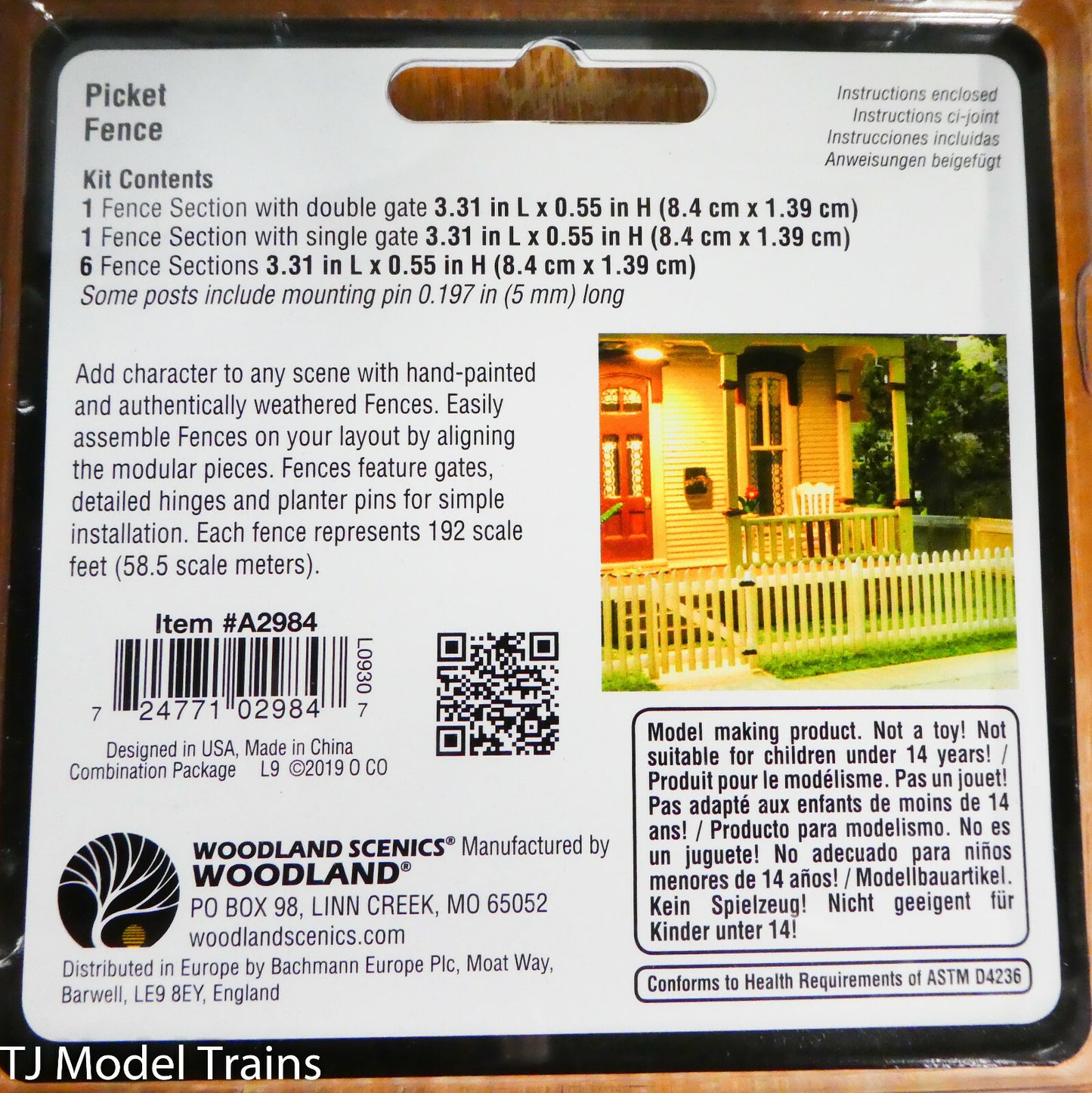Woodland Scenics HO #2984 Picket Fence - Kit with Gates, Hinges & Planter Pins -
