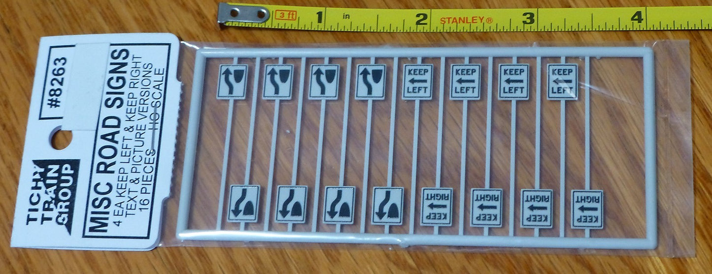 Tichy Train Group HO #8263 Misc. Road Signs: 4ea Keep Left, Keep Right & Picture