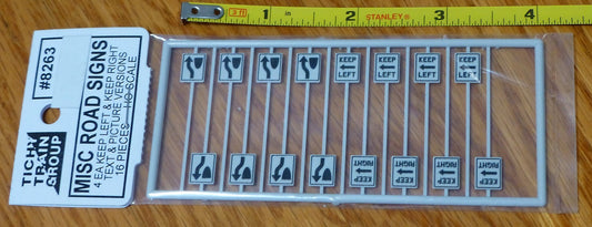 Tichy Train Group HO #8263 Misc. Road Signs: 4ea Keep Left, Keep Right & Picture