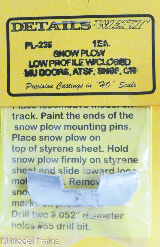 Details West HO #235 Snowplow Low Profile w/Closed MU Doors, ATSF, BNSF, GN
