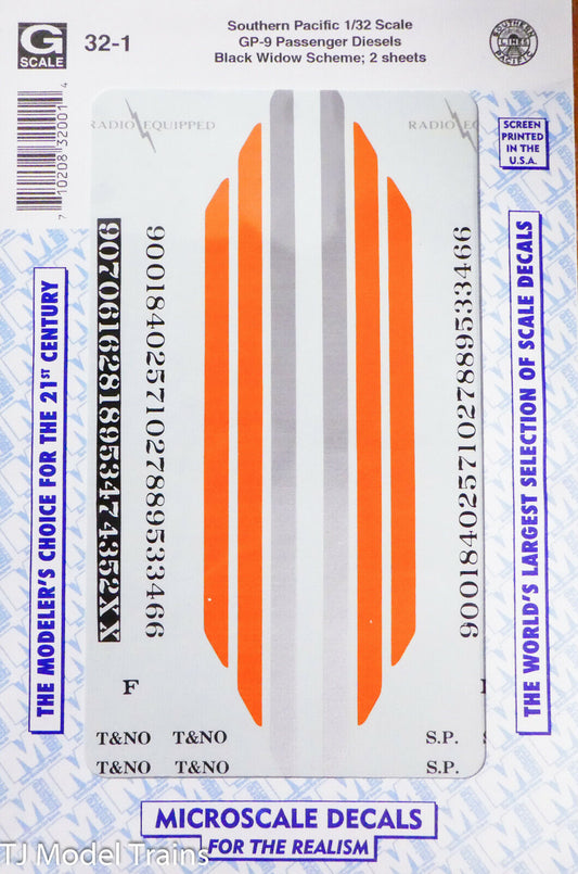 Microscale Decal  #32-1 SP Black Widow GP-9 Pass Diesels (Water Slide Decal)