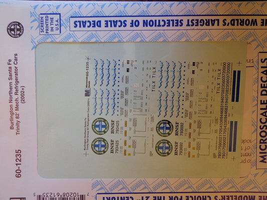 Microscale Decal N #60-1235 BNSF Trinity 82' Mech. Reefer (2002+)-BNSF Trinity R